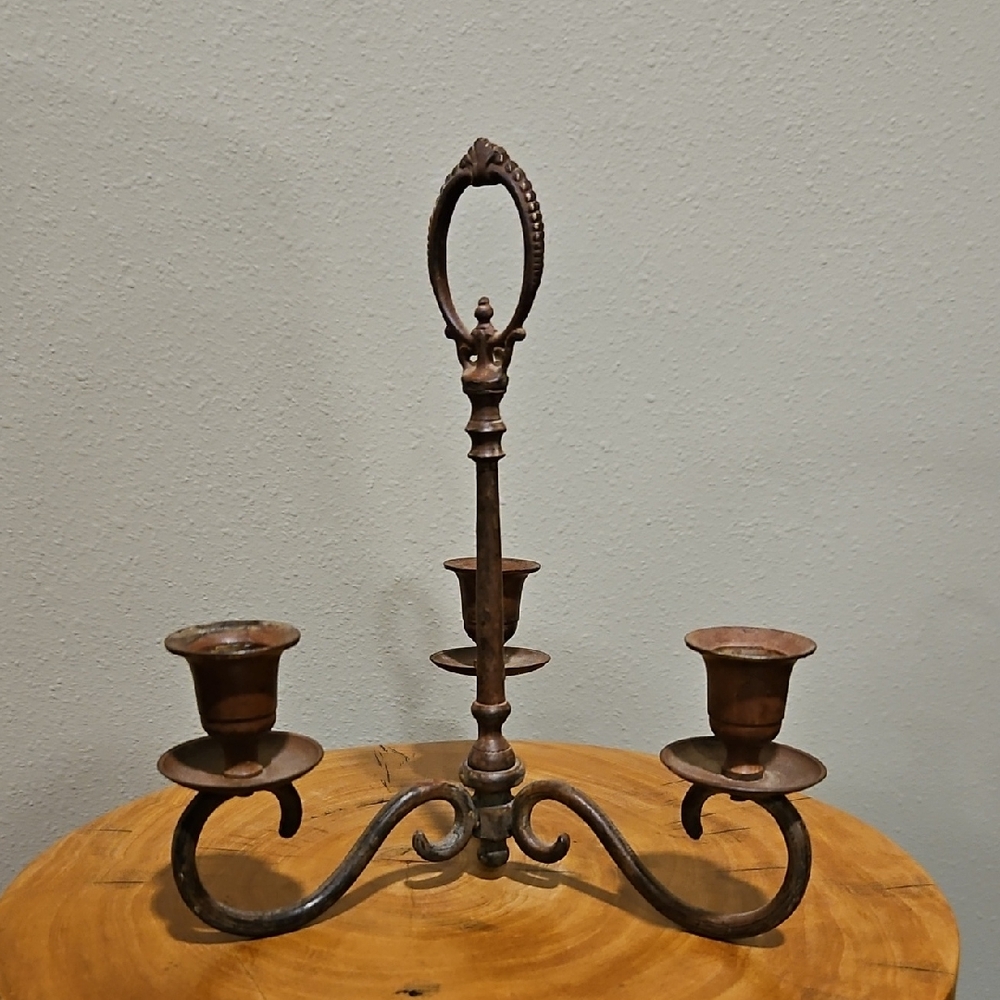 Candle Holder Candelabra Bronze Brown 3 Branch Metal Pillar or Taper Candles
